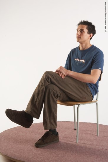 Casual Man White Sitting poses - simple Slim Short Brown Sitting poses - ALL Academic