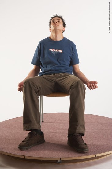 Casual Man White Sitting poses - simple Slim Short Brown Sitting poses - ALL Academic