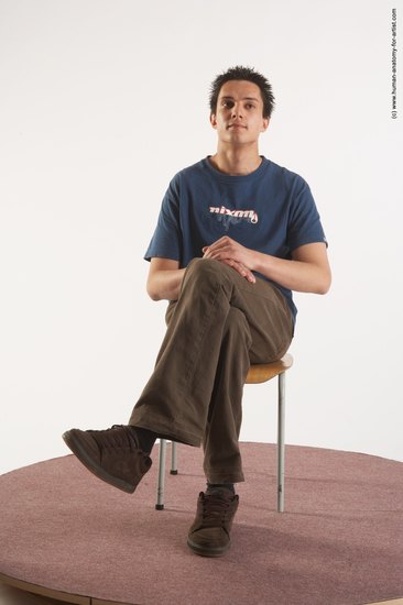 Casual Man White Sitting poses - simple Slim Short Brown Sitting poses - ALL Academic