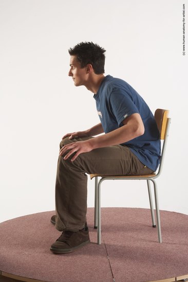 Casual Man White Sitting poses - simple Slim Short Brown Sitting poses - ALL Academic