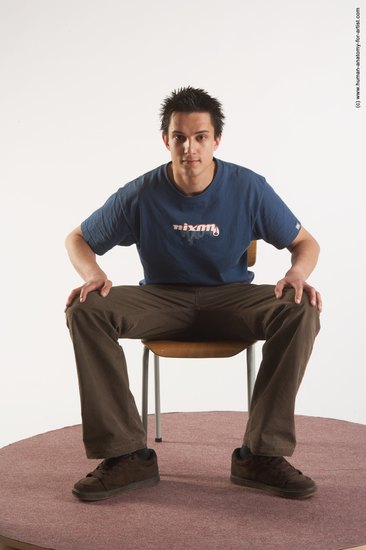 Casual Man White Sitting poses - simple Slim Short Brown Sitting poses - ALL Academic