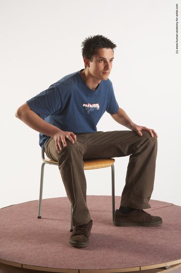 Casual Man White Sitting poses - simple Slim Short Brown Sitting poses - ALL Academic