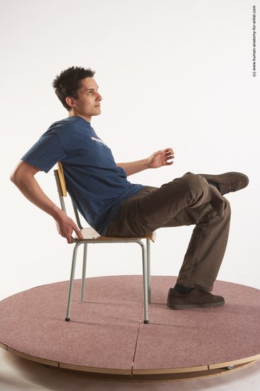 Casual Man White Sitting poses - simple Slim Short Brown Sitting poses - ALL Academic