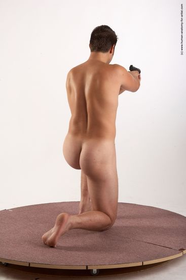 Nude Fighting with gun Man White Kneeling poses - ALL Average Short Brown Kneeling poses - on one knee Realistic