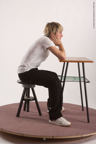 Casual Daily activities Man White Sitting poses - simple Slim Short Brown Sitting poses - ALL Academic