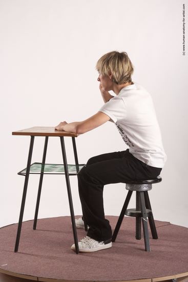 Casual Daily activities Man White Sitting poses - simple Slim Short Brown Sitting poses - ALL Academic