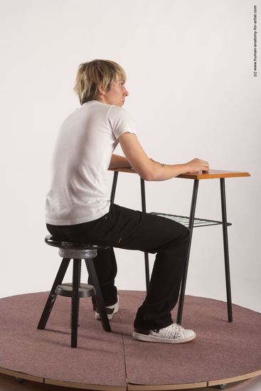 Casual Daily activities Man White Sitting poses - simple Slim Short Brown Sitting poses - ALL Academic