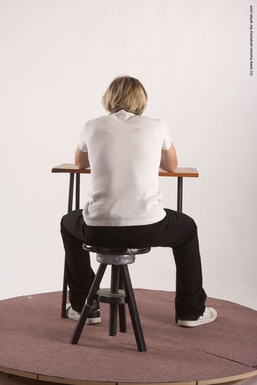 Casual Daily activities Man White Sitting poses - simple Slim Short Brown Sitting poses - ALL Academic