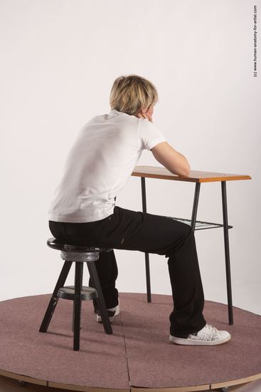 Casual Daily activities Man White Sitting poses - simple Slim Short Brown Sitting poses - ALL Academic