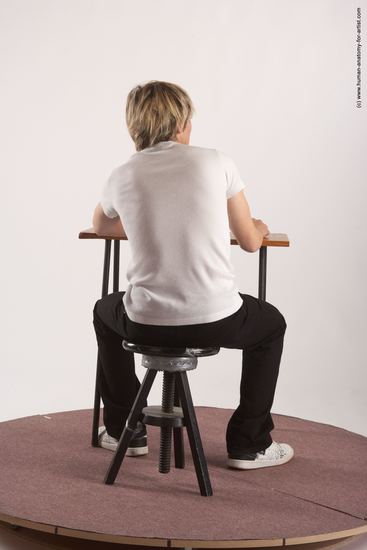 Casual Daily activities Man White Sitting poses - simple Slim Short Brown Sitting poses - ALL Academic