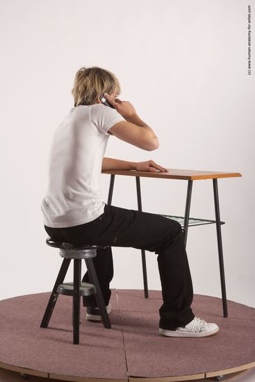 Casual Daily activities Man White Sitting poses - simple Slim Short Brown Sitting poses - ALL Academic