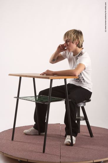 Casual Daily activities Man White Sitting poses - simple Slim Short Brown Sitting poses - ALL Academic