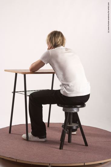 Casual Daily activities Man White Sitting poses - simple Slim Short Brown Sitting poses - ALL Academic