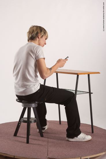 Casual Daily activities Man White Sitting poses - simple Slim Short Brown Sitting poses - ALL Academic