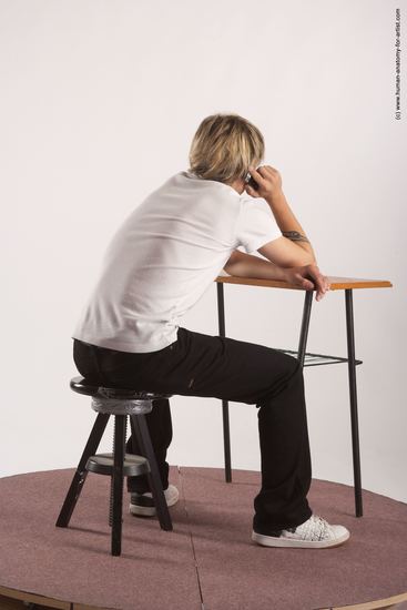 Casual Daily activities Man White Sitting poses - simple Slim Short Brown Sitting poses - ALL Academic