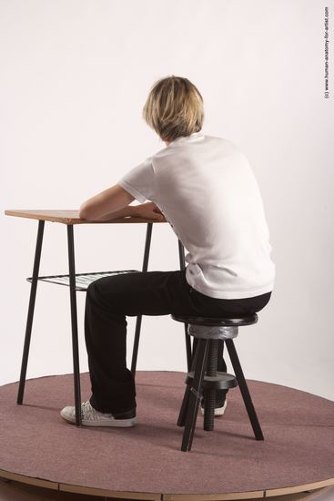 Casual Daily activities Man White Sitting poses - simple Slim Short Brown Sitting poses - ALL Academic