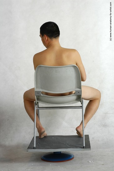 Nude Man Asian Sitting poses - simple Slim Short Black Sitting poses - ALL Realistic