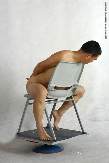 Nude Man Asian Sitting poses - simple Slim Short Black Sitting poses - ALL Realistic