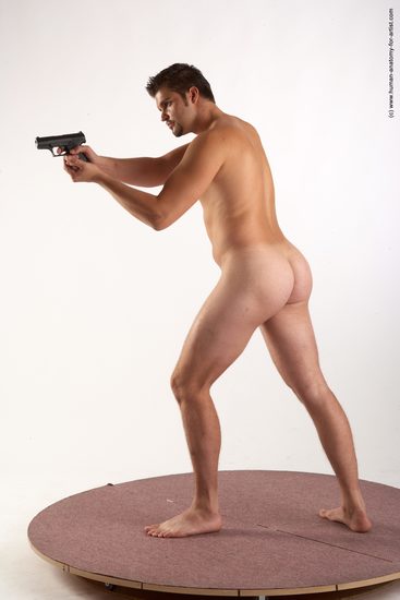 Nude Fighting with gun Man White Standing poses - ALL Average Short Brown Standing poses - simple Realistic