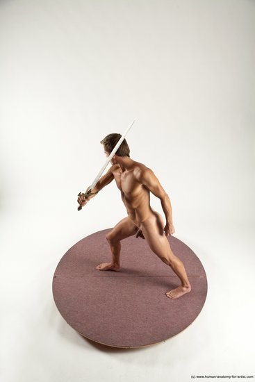 Nude Fighting with rifle Man White Standing poses - ALL Athletic Short Brown Standing poses - simple Multi angles poses Realistic