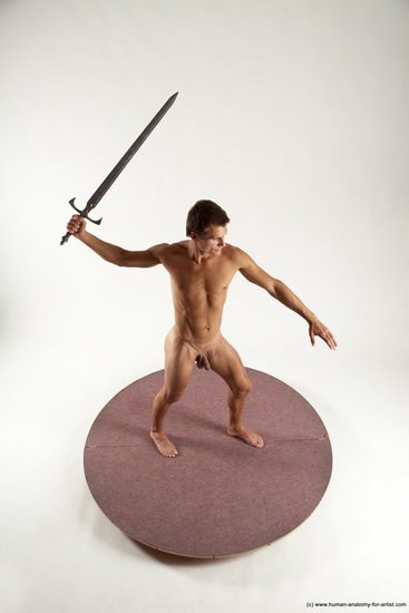 Nude Fighting with rifle Man White Standing poses - ALL Athletic Short Brown Standing poses - simple Multi angles poses Realistic