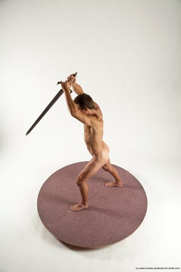 Nude Fighting with rifle Man White Standing poses - ALL Athletic Short Brown Standing poses - simple Multi angles poses Realistic