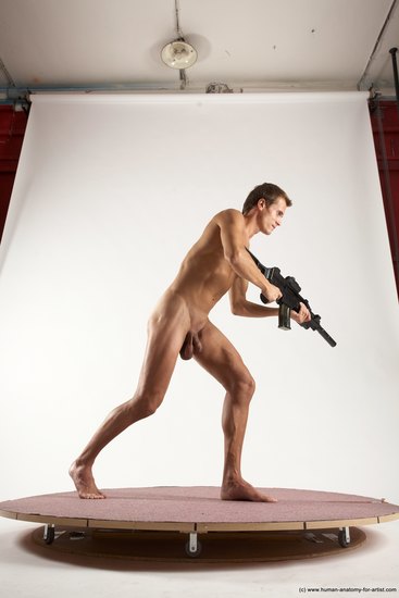 Nude Fighting with submachine gun Man White Standing poses - ALL Athletic Short Brown Standing poses - simple Multi angles poses Realistic