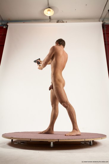 Nude Fighting with gun Man White Standing poses - ALL Athletic Short Brown Standing poses - simple Multi angles poses Realistic