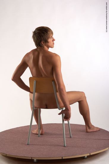 Nude Man White Sitting poses - simple Slim Short Brown Sitting poses - ALL Realistic