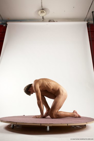 Nude Man White Kneeling poses - ALL Athletic Short Brown Kneeling poses - on one knee Multi angles poses Realistic