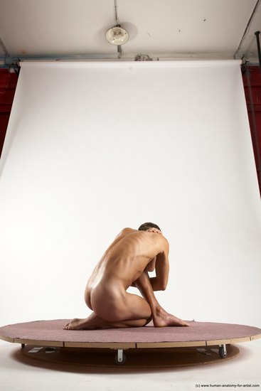 Nude Man White Kneeling poses - ALL Athletic Short Brown Kneeling poses - on one knee Multi angles poses Realistic