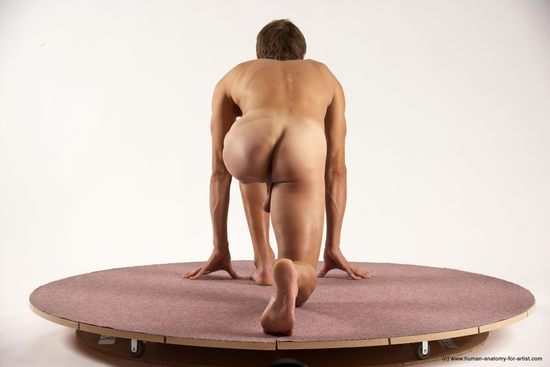 Nude Man White Kneeling poses - ALL Athletic Short Brown Kneeling poses - on one knee Multi angles poses Realistic