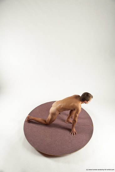 Nude Man White Kneeling poses - ALL Athletic Short Brown Kneeling poses - on one knee Multi angles poses Realistic