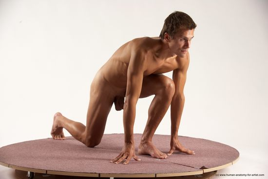 Nude Man White Kneeling poses - ALL Athletic Short Brown Kneeling poses - on one knee Multi angles poses Realistic