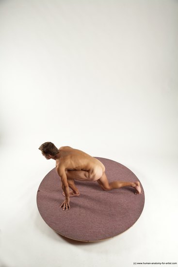 Nude Man White Kneeling poses - ALL Athletic Short Brown Kneeling poses - on one knee Multi angles poses Realistic