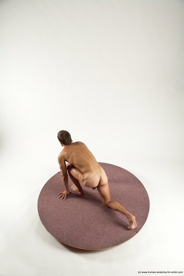 Nude Man White Kneeling poses - ALL Athletic Short Brown Kneeling poses - on one knee Multi angles poses Realistic