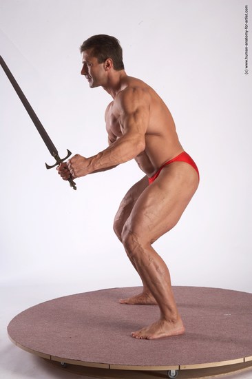 Swimsuit Fighting with sword Man White Standing poses - ALL Muscular Short Brown Standing poses - simple Academic