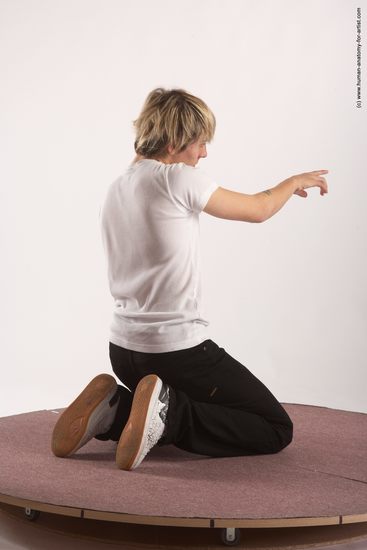 Casual Man White Kneeling poses - ALL Slim Short Blond Kneeling poses - on both knees Academic