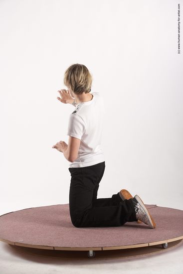 Casual Man White Kneeling poses - ALL Slim Short Blond Kneeling poses - on both knees Academic