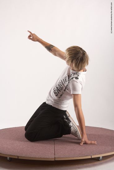 Casual Man White Kneeling poses - ALL Slim Short Blond Kneeling poses - on both knees Academic