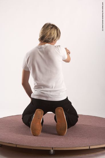 Casual Man White Kneeling poses - ALL Slim Short Blond Kneeling poses - on both knees Academic