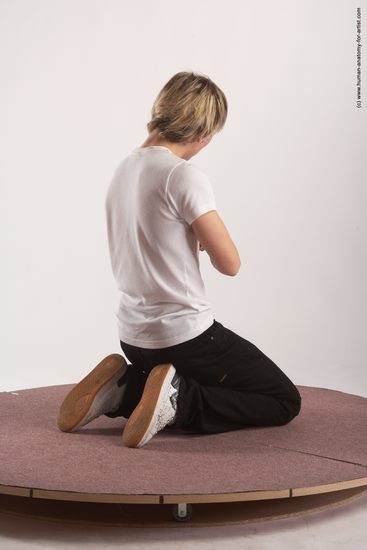 Casual Man White Kneeling poses - ALL Slim Short Blond Kneeling poses - on both knees Academic