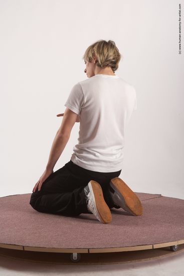 Casual Man White Kneeling poses - ALL Slim Short Blond Kneeling poses - on both knees Academic