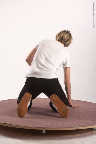 Casual Man White Kneeling poses - ALL Slim Short Blond Kneeling poses - on both knees Academic