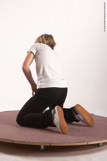 Casual Man White Kneeling poses - ALL Slim Short Blond Kneeling poses - on both knees Academic