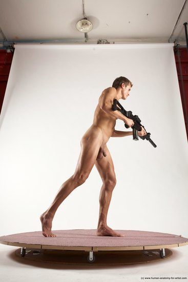 Nude Fighting with submachine gun Man White Standing poses - ALL Athletic Short Brown Standing poses - simple Multi angles poses Realistic