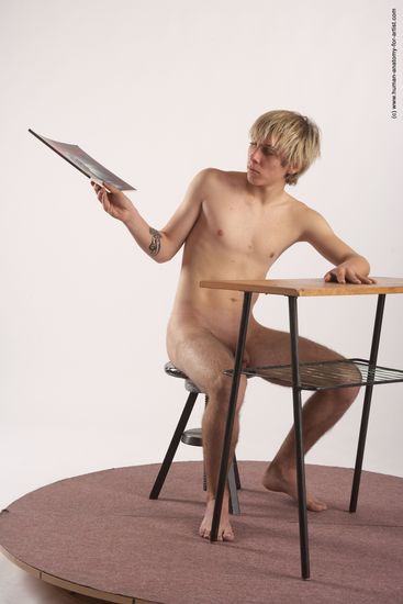 Nude Daily activities Man White Sitting poses - simple Slim Short Blond Sitting poses - ALL Realistic