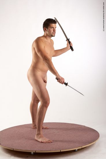 Nude Fighting with sword Man White Standing poses - ALL Average Short Brown Standing poses - simple Realistic