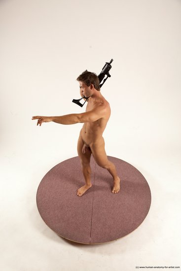 Nude Fighting with submachine gun Man White Standing poses - ALL Athletic Short Brown Standing poses - simple Multi angles poses Realistic