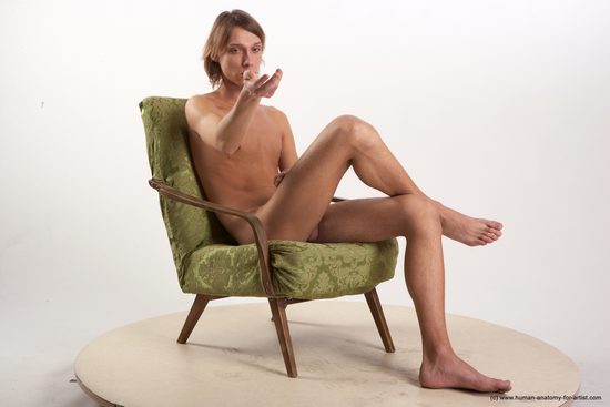 Nude Man White Sitting poses - simple Underweight Medium Brown Sitting poses - ALL Realistic